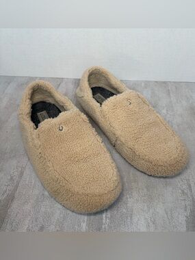 Olukai Ohea Heu Slippers W8 Cozy Sherpa Fleece Slip On House Shoe Neutral Core